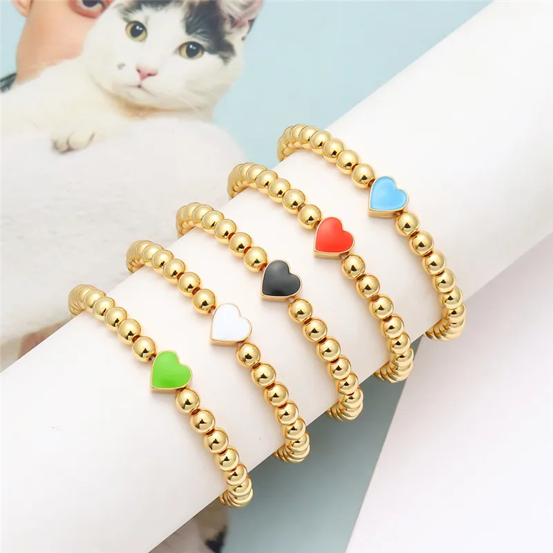 9 Colors Fashion Valentine's Day Love Bracelet Geometric Beads Gold Heart Oil Chain Bracelets For Women's Holiday Gifts