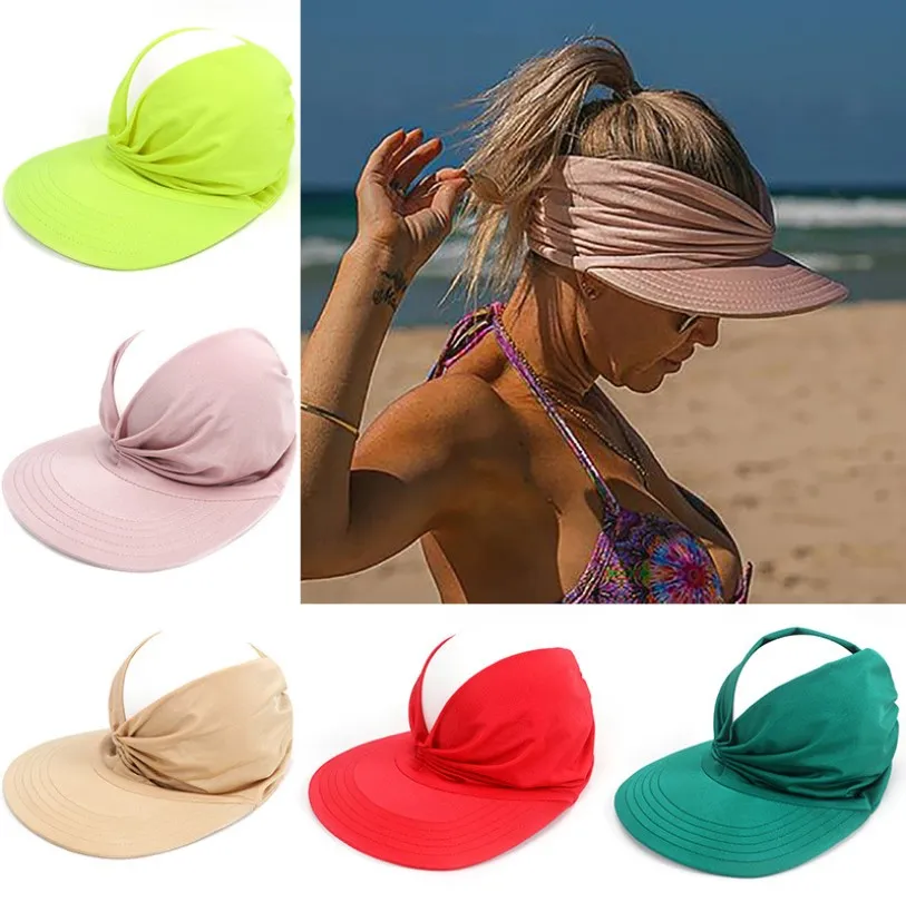 2021 Hat Kvinnor Tjejer Visor Sun Hattar Kvinna Anti-Ultraviolett Elastisk Hollow Top Cap Outdoor Quick-Tork Caps Summer