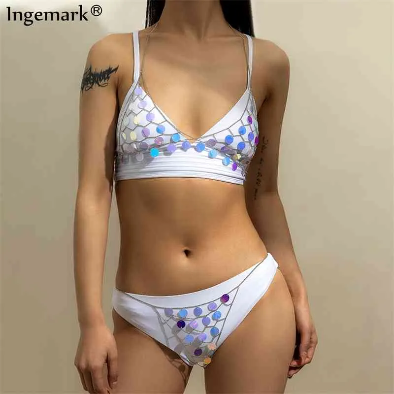 Boho Sexy magnifique métal Sequin gland harnais collier soutien-gorge chaîne femmes bref Bikini acrylique déclaration fête corps ensemble de bijoux