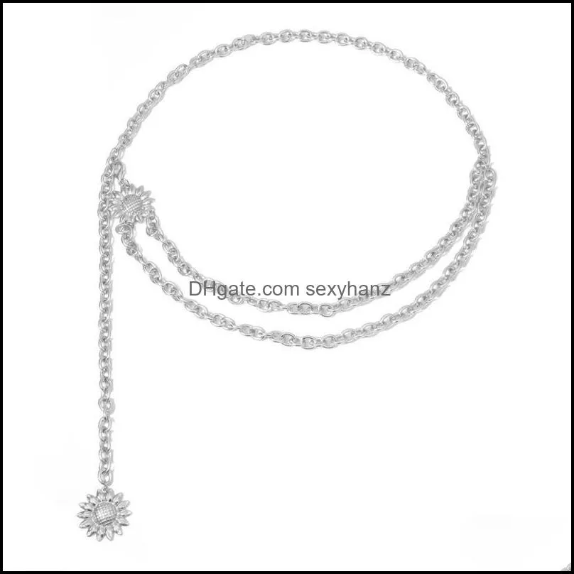 Other Cross-border Jewelry Long Tassel Geometric Chain Human Simple Double Sunflower Pendant Waist Female