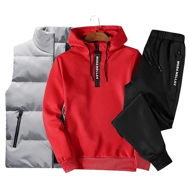 3pc män outfit set 2020 jogger sport kostymer hoodies + byxor + väst casual tracksuit män mode svett kostym romper ropa para hombrre x0610