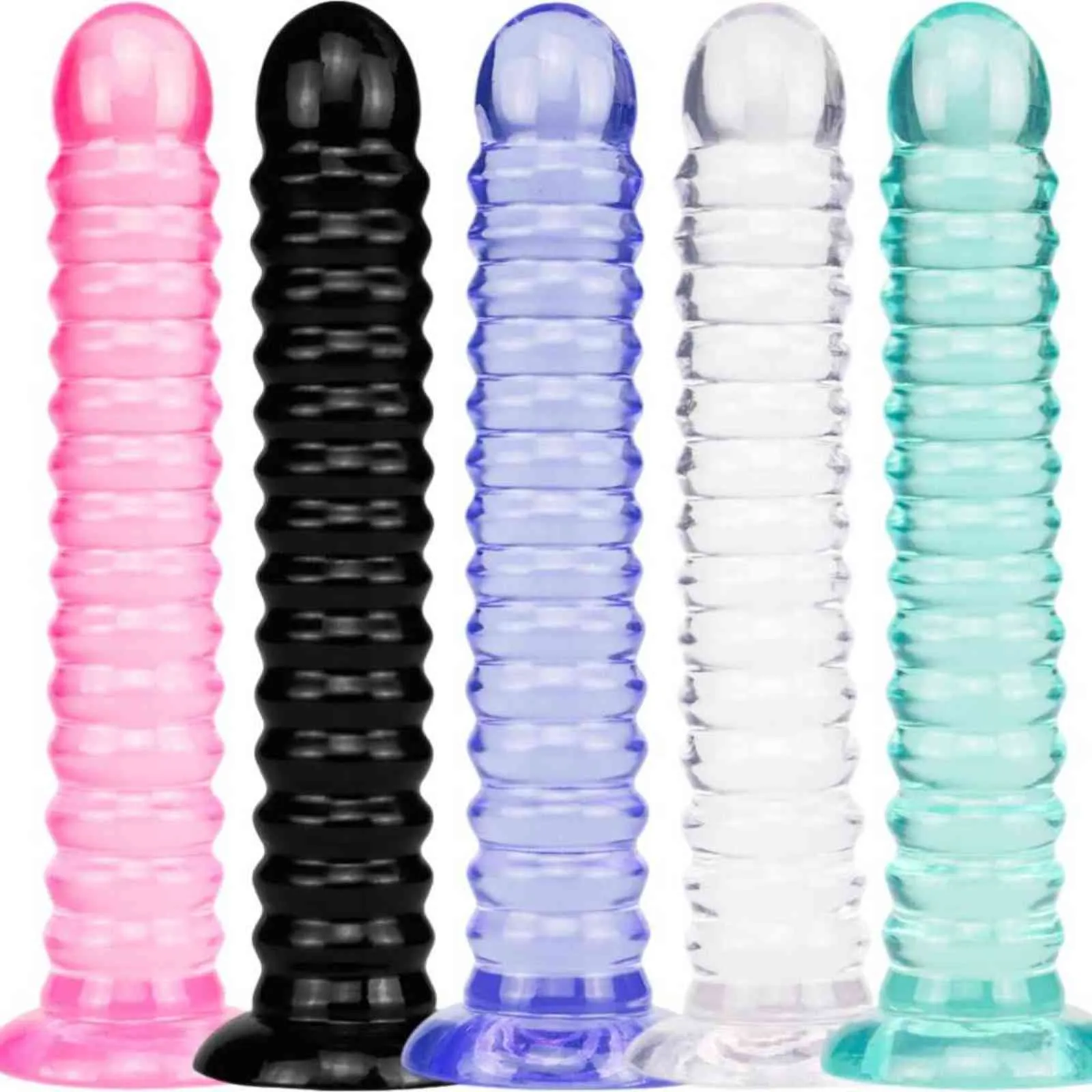 NXY Cockring Giocattoli del sesso anale 5 Style Jelly Dildo con ventosa Enormi dildo per donna Uomo Fake Dick Butt Plug Negozio erotico 1123 1124
