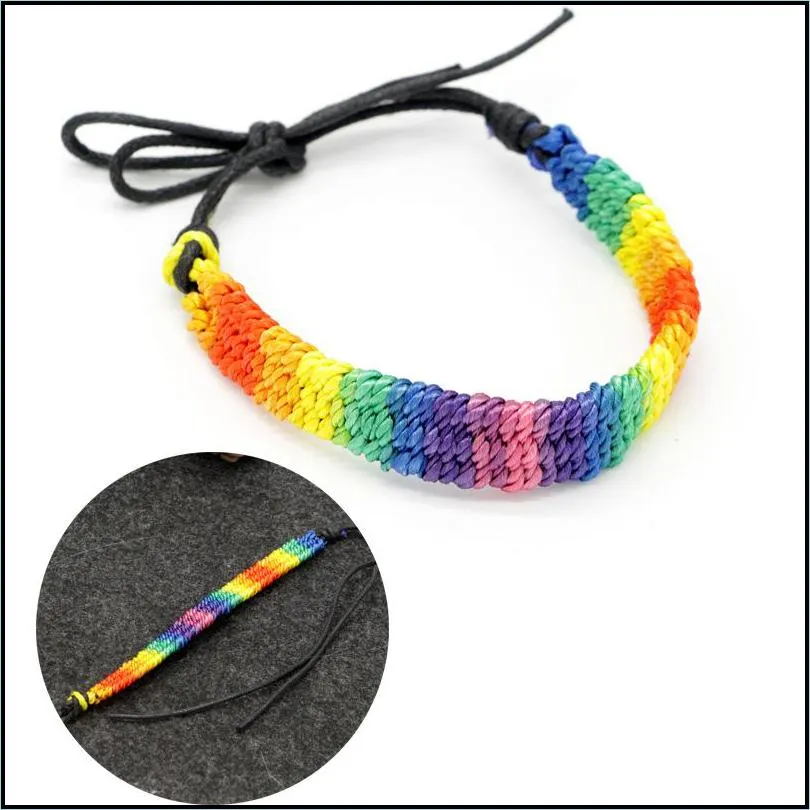 Kimter Charm Lesbian Valentine`s Gifts LGBT Flag Braid Handmade Rainbow Gay Pride Bracelet Love Delicate Friendship Bracelets M094FA