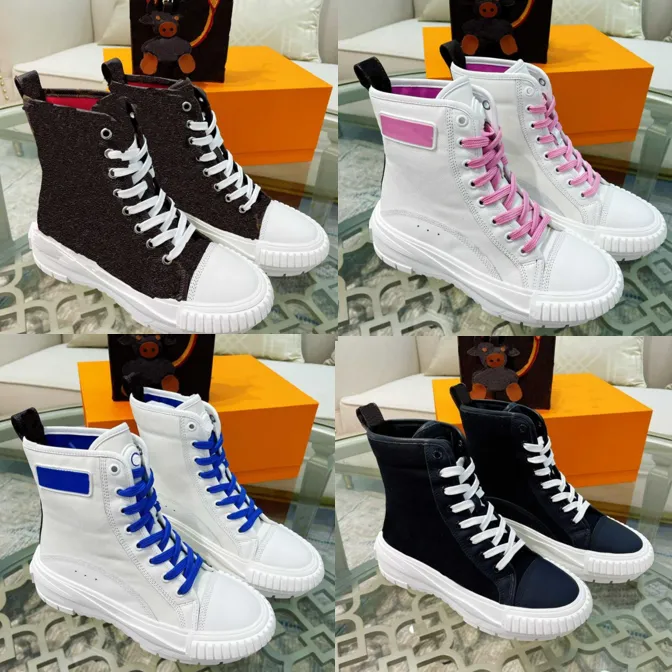 Scarpe da donna di tela firmate V alte da donna Piattaforma Scarpe bianche Squad Rosa Stivali di cotone neri Scarpe da ginnastica Luxurys Sneakers basse bicolore robuste con scatola Taglia 35-40