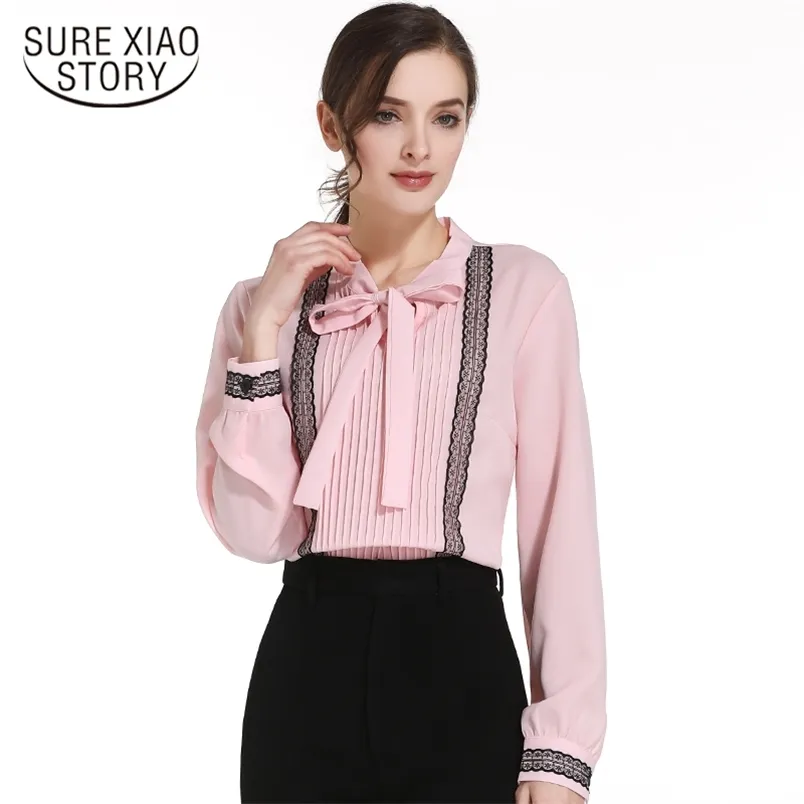 fashion womens clothing office blouse pink chiffon shirt long sleeve women tops and s blusas D472 60 210506