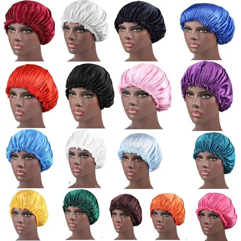 Solid Color Silk Satin Night Hat Women Head Cover Sleep Caps Bonnet Hair Care Fashion Accessories