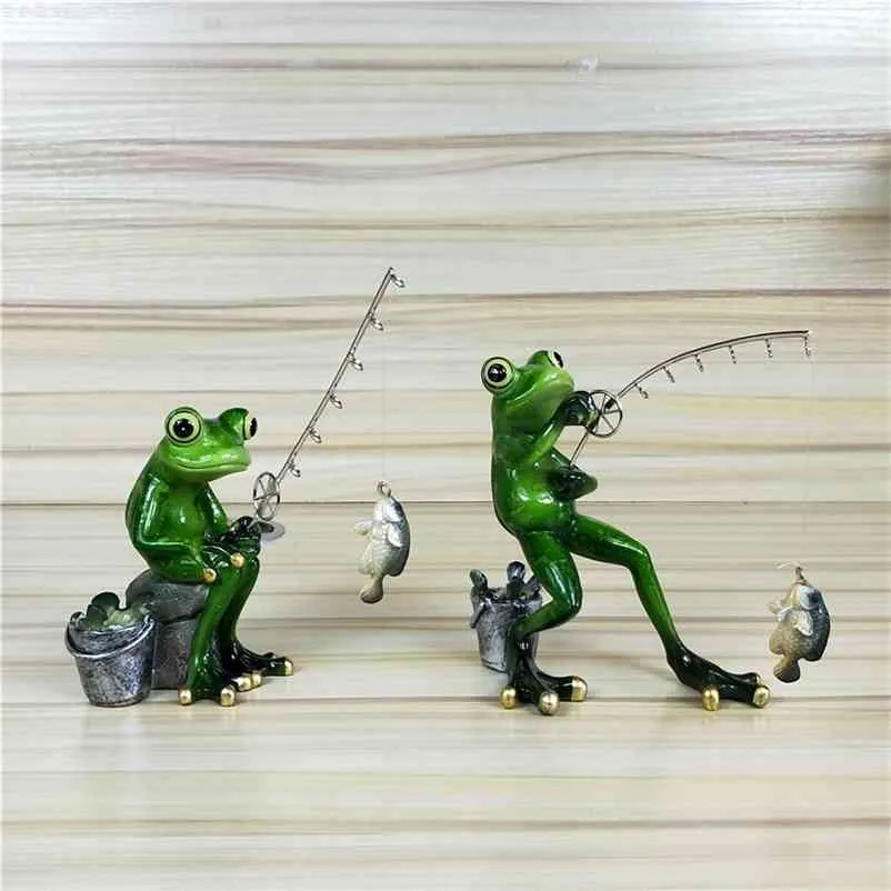 Fishing Frog Figurine Resin Frog Angler Miniature Garden Animal Outdoor  Hobby Souvenir Craft Novelty Decor Ornament Accessories 210811 From Xue009,  $16.51