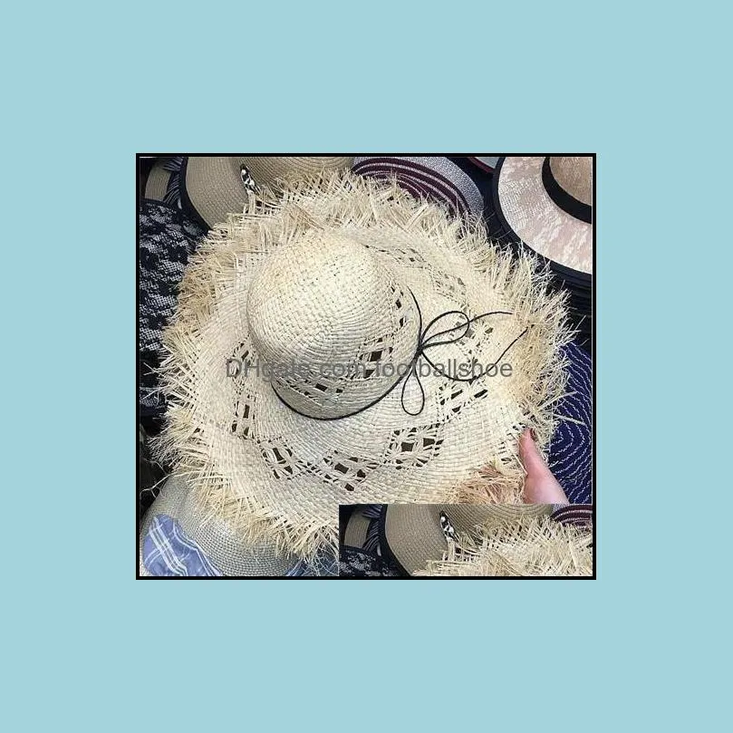 01902-axi sell hot wind brim summer handmade raffia beach sea holiday take photo lady sun hat leisure cap women leisure hat Y0910