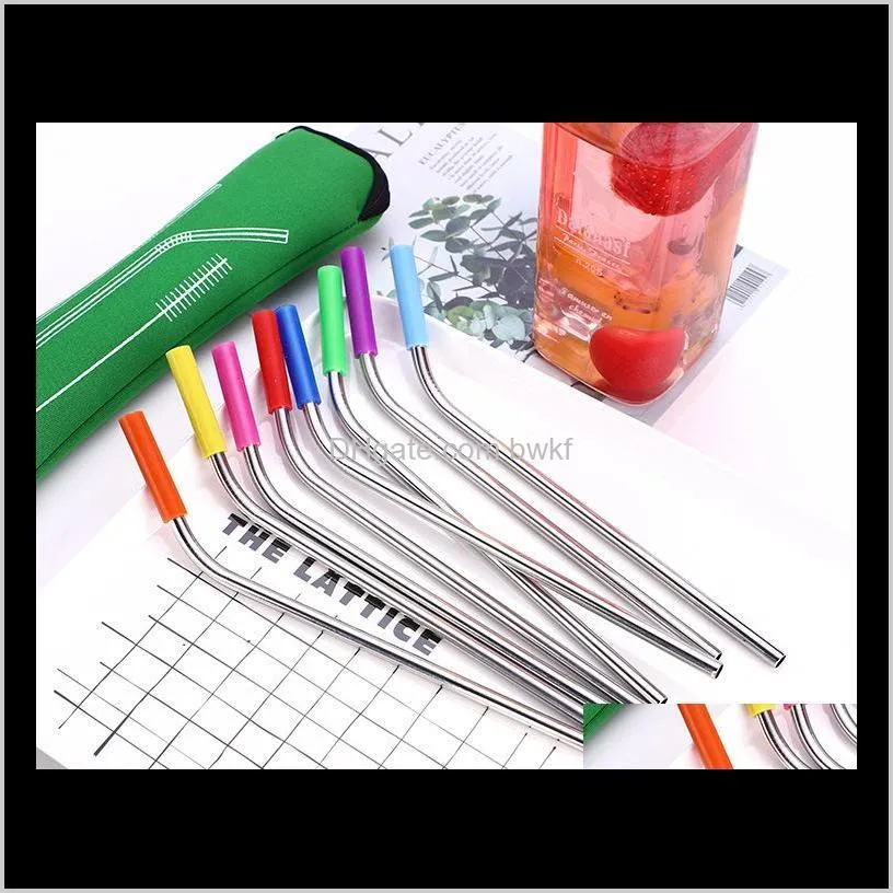 304 stainless steel straw silicone colored drinking straws combination with anti-scratch head anti-scratch mouth bone bag set