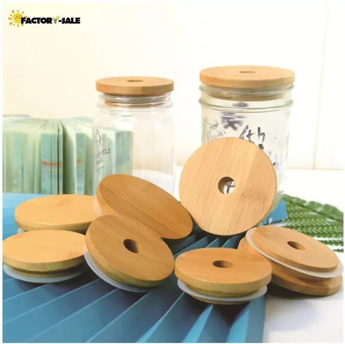 Bamboo Jar Tumbler Lid Cup Cap Mug Cover Drinkware Splash Spill Proof Top Silicone Seal Ring With Paint Coating Mold-free Dia 70mm/86mm Optional 15mm Straw Hole F0222