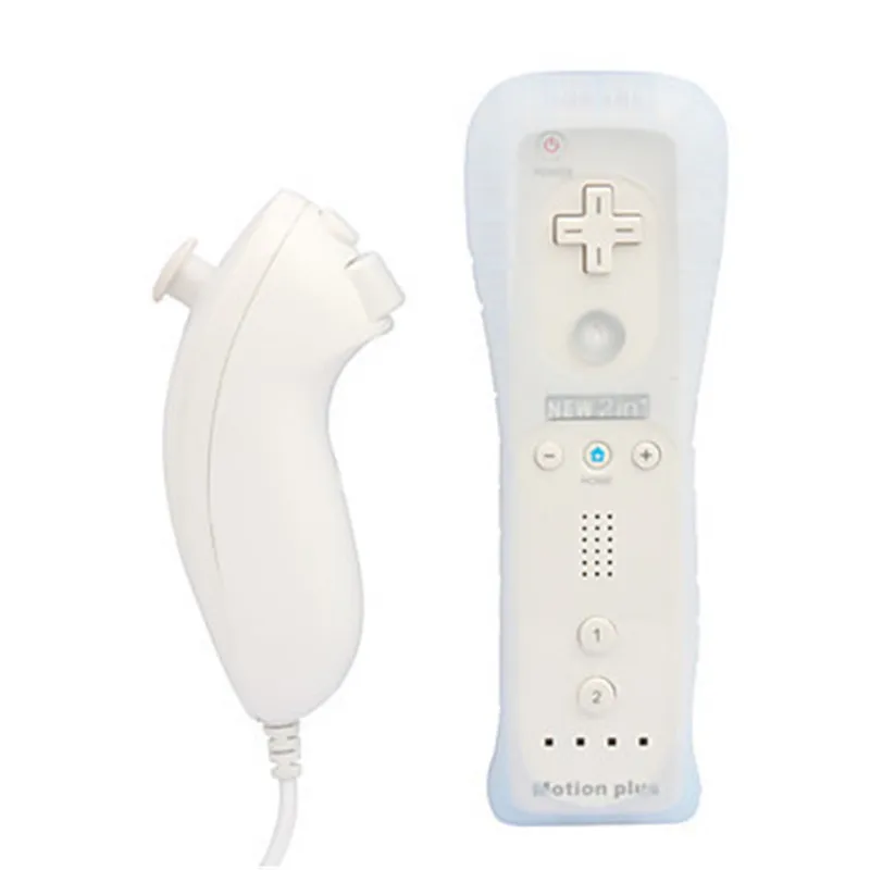 Najwyższa jakość 2 w 1 bezprzewodowe zdalne joysticks kontrolery gier Nunchuk Control dla Nintendo Wii Gamepad Silikon Case Motion Sensor240B