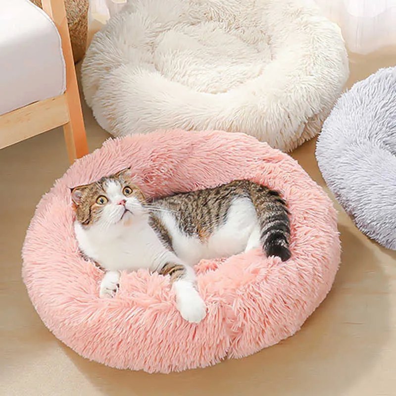 Donut Dog Calming Bed Soft Plush Pet Basket Hodenmand Winter Warm Cat Beds Nest Sleeping Bag Cushion Sofa for Small Large Dogs 211009