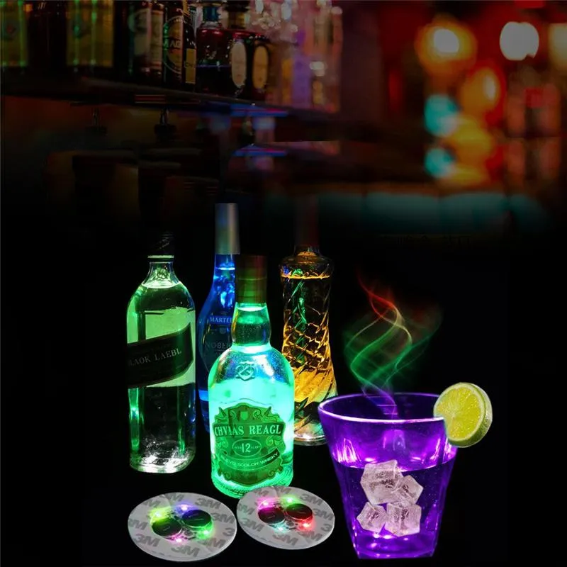6cm LED Bottle Stickers Coasters Light 4LEDs 3Sticker Flashing led lights For Holiday Party Bar Home Party Use