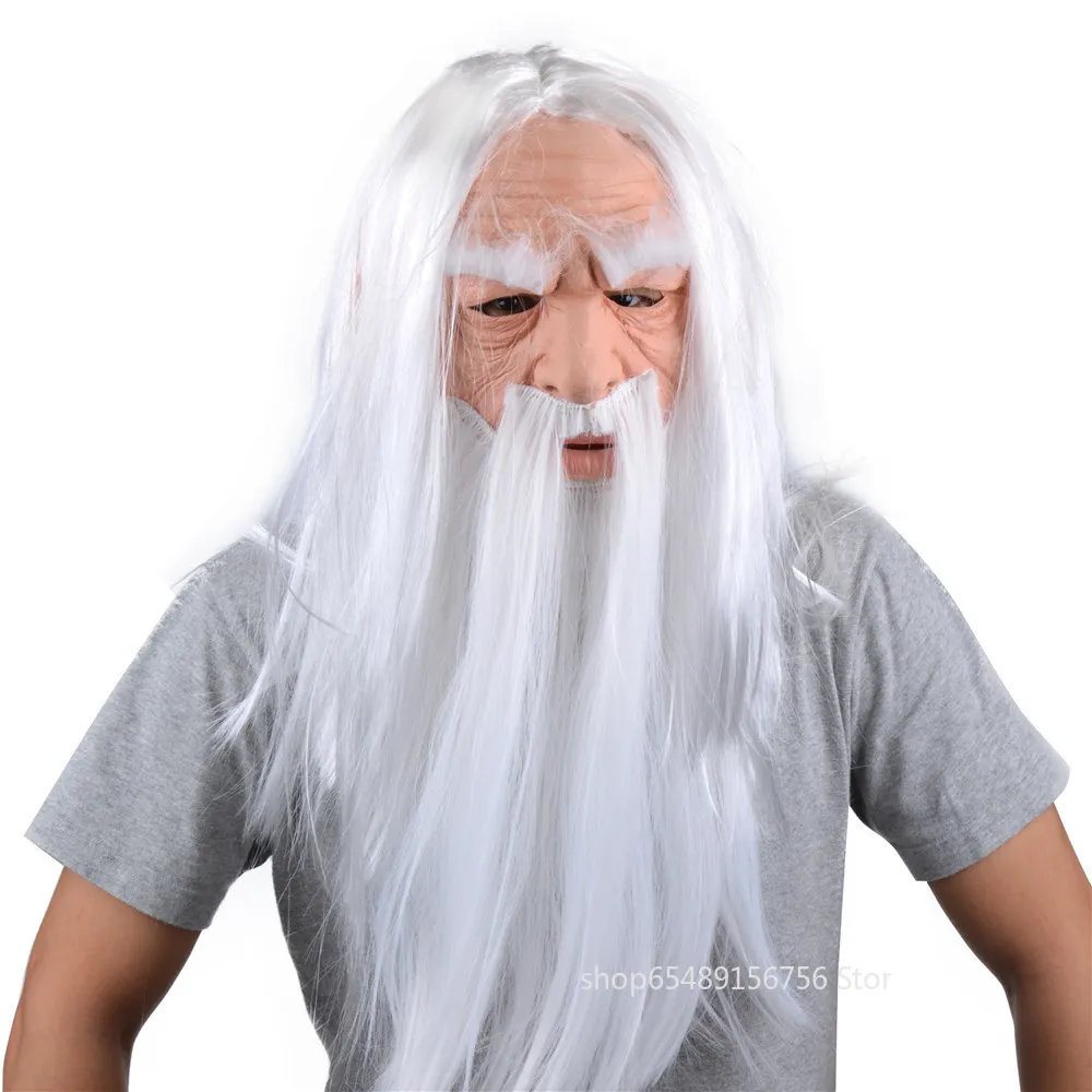 Natale Vecchio Uomo Lungo Barba Bianca Strega Maschera Cosplay Adulto Donna Uomo Costume in Lattice Copricapo Halloween Festa di Carnevale Puntelli Regalo