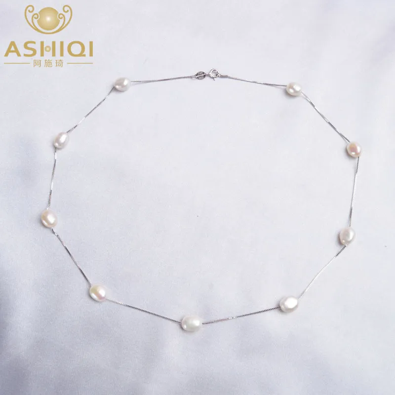 Collar natural barroco ashiqi para mujeres con 925 cadena de plata esterlina 6-7mm perla joyería de moda