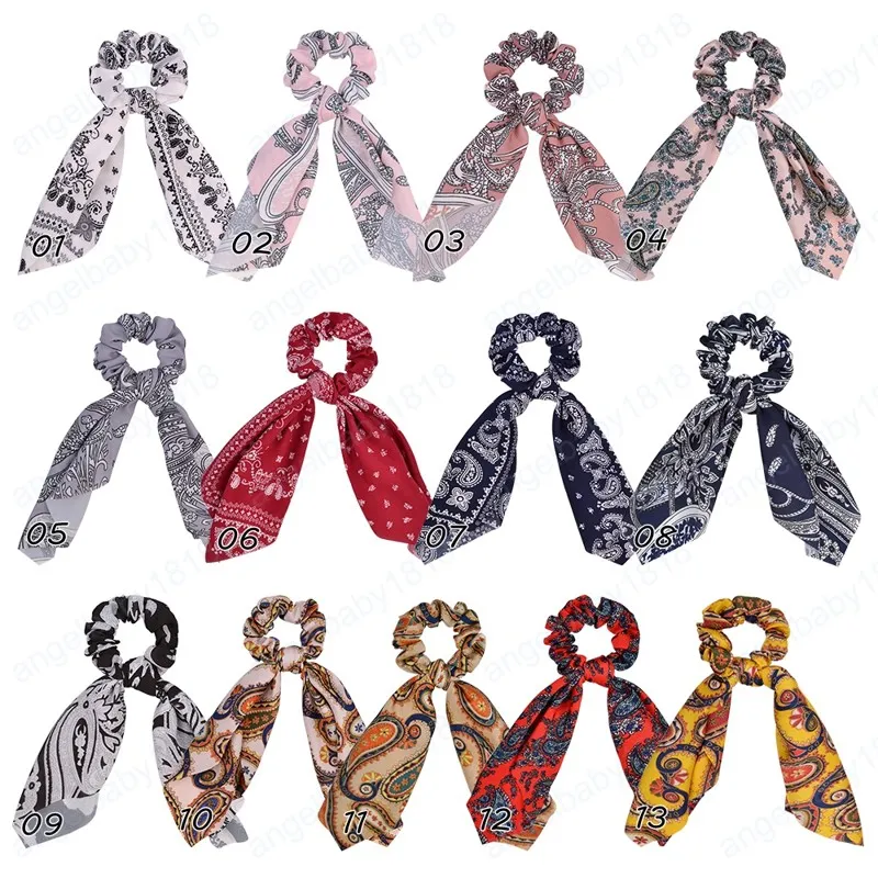 Vintage Print Streamers Scrunchies Elastic Hair Bands For Women Hair Scarf Bows Rubber Ropes Girls Hair Accessories