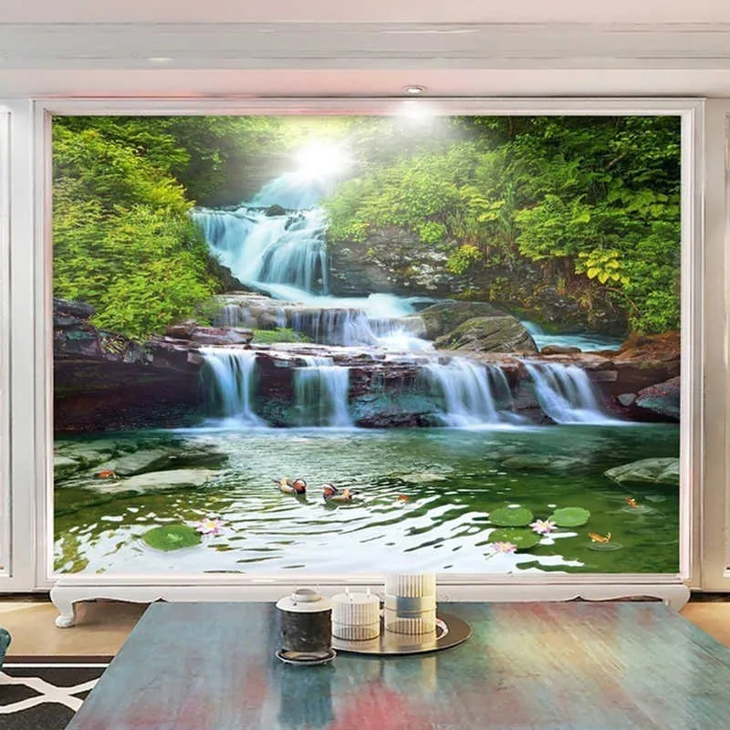 Papier Peint 3D Forest Waterfall R1352 Autocollant Déco Murale - Neuf Motif Image