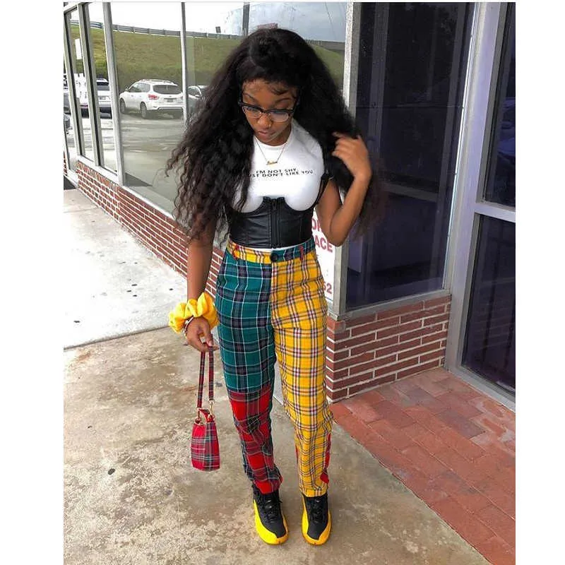 Stylish Plaid Leg Plaid Pants Women For Women 2021 Autumn Collection Contrast Color Straight Fit Plus Size Q0801 From Yanqin03 15.62 DHgate.Com