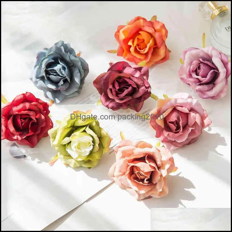 100PCS Artificial Silk White Roses Wedding Home Decoration Needlework Cake Accessories Christmas Wreath Material Fake Flowers 220110