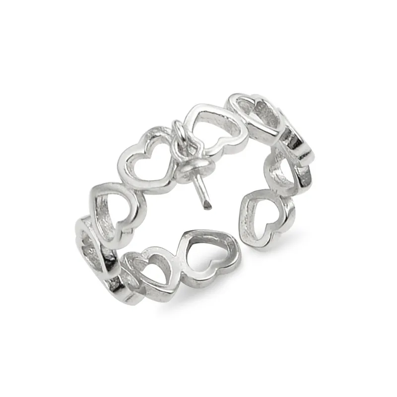 Girls Jewelry Heart Eternal Love Ring Settings Dangle Pearl 925 Sterling Silver Semi Mount 5 Pieces