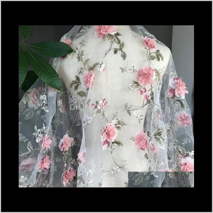 Klädkläder Drop Delivery 2021 5yards bredd 140 cm 3d rosa rosbroderi Organza spetsar för bröllop DIY handgjorda brudklänningstillbehör