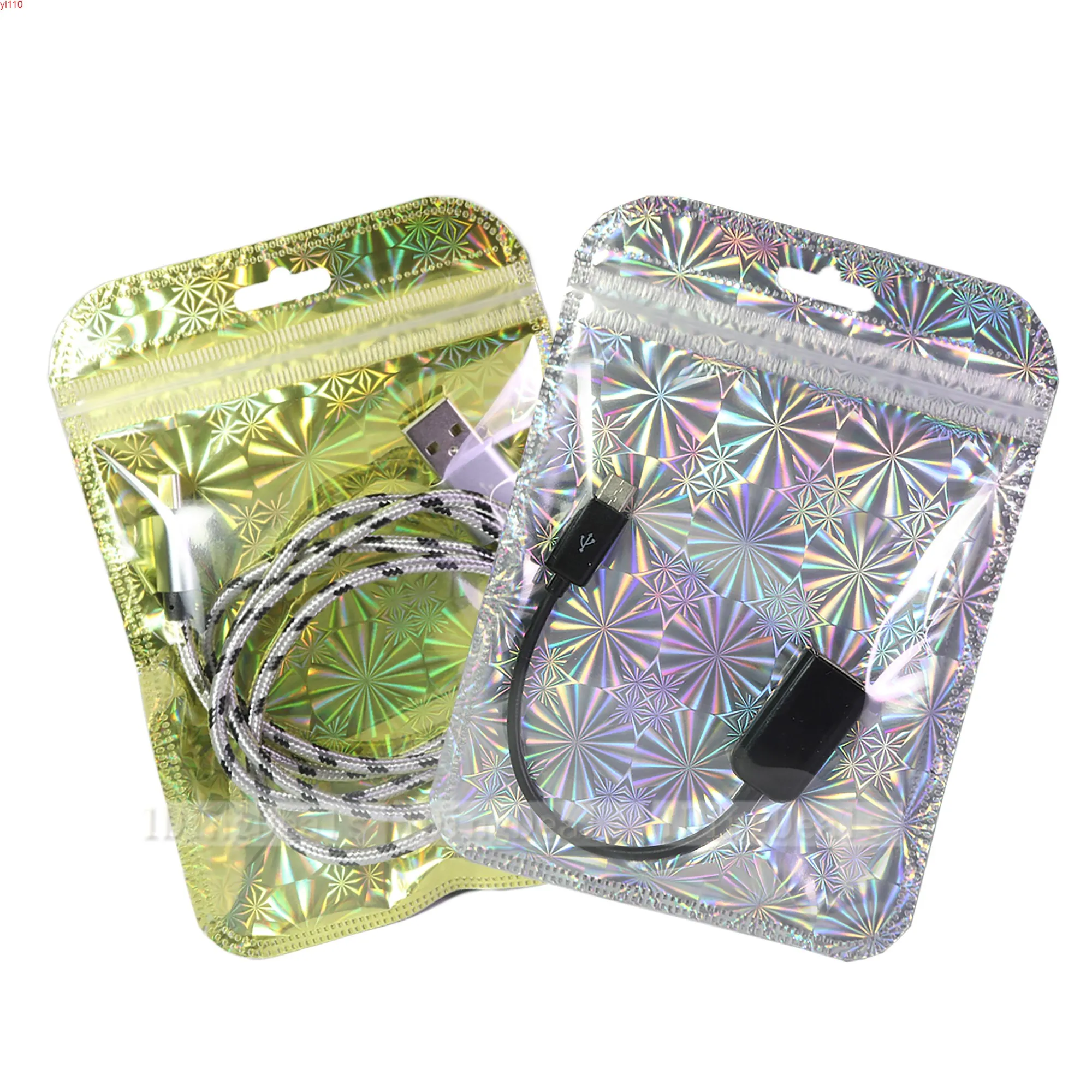 Plastic PP Bags Earphone Ziplock Metallic Mylar Pouches USB Cable Storage Clear Front Packag With Butterfly Holegoods