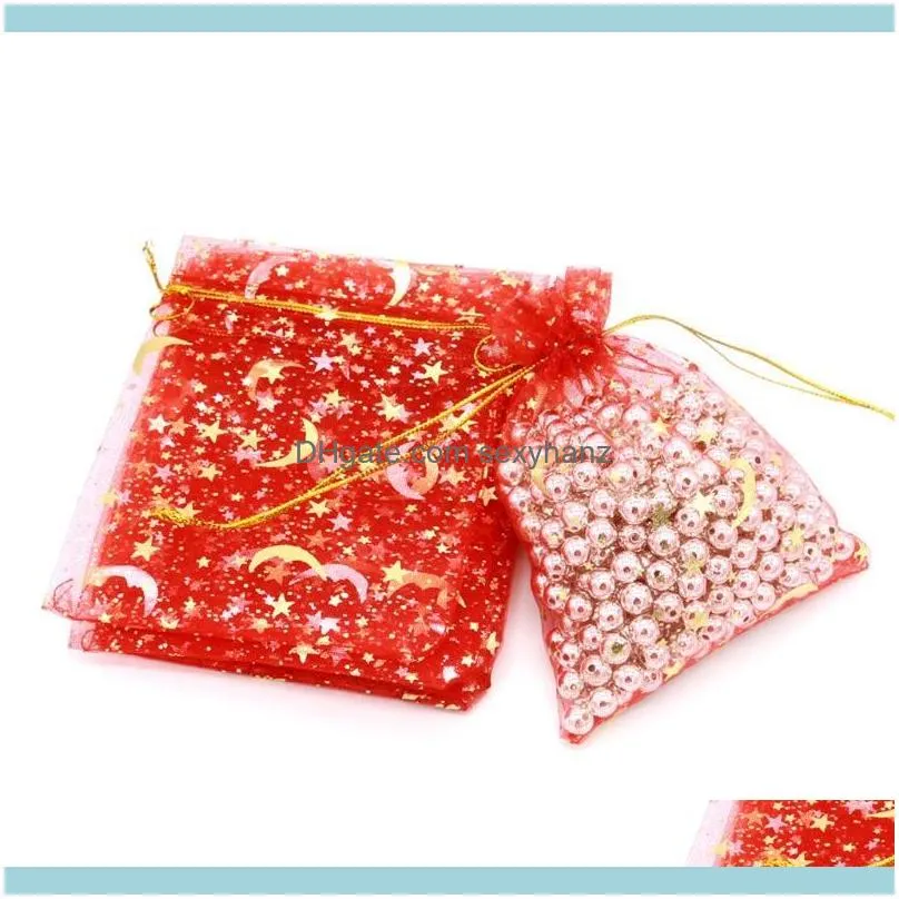 100Pcs Moon Star Drawstring Organza Bags Small Jewelry Gift Bag Pouch Pouches,
