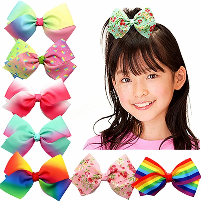 Mode Tryckt Grosgrain Ribbon Bows Baby Girls Hair Clips Söt Tecknad Bowknot Spädbarn Bangs Hårpin Kläder Tillbehör