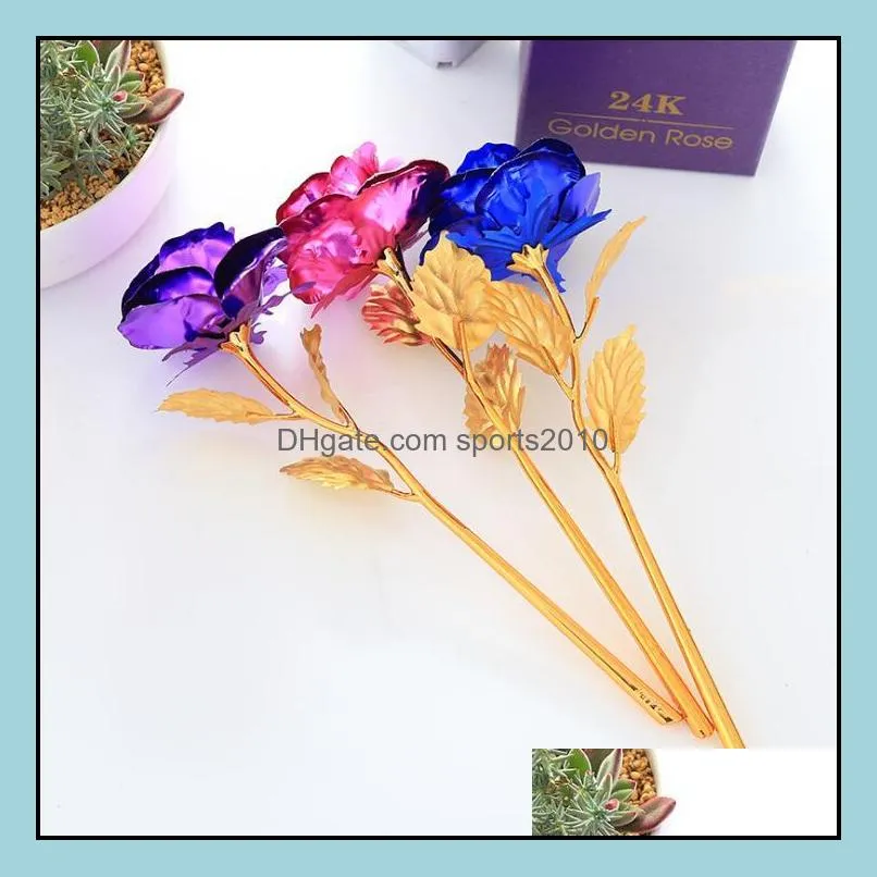 Golden Foil Trim Rose Flower Long Stem Love Stand Rose Holder Base For Valentine Day Mother Day Birthday LX1158