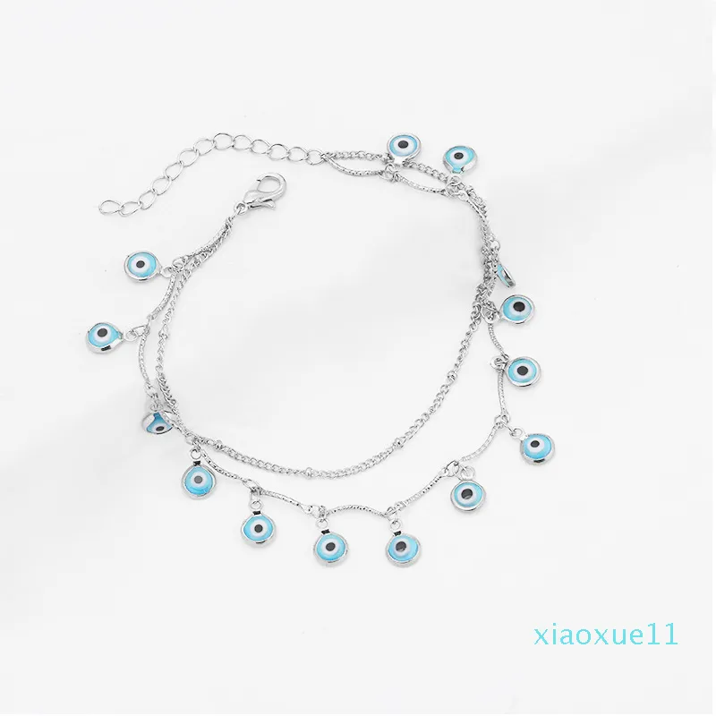 summer beach metal eye double-layer water drop anklet