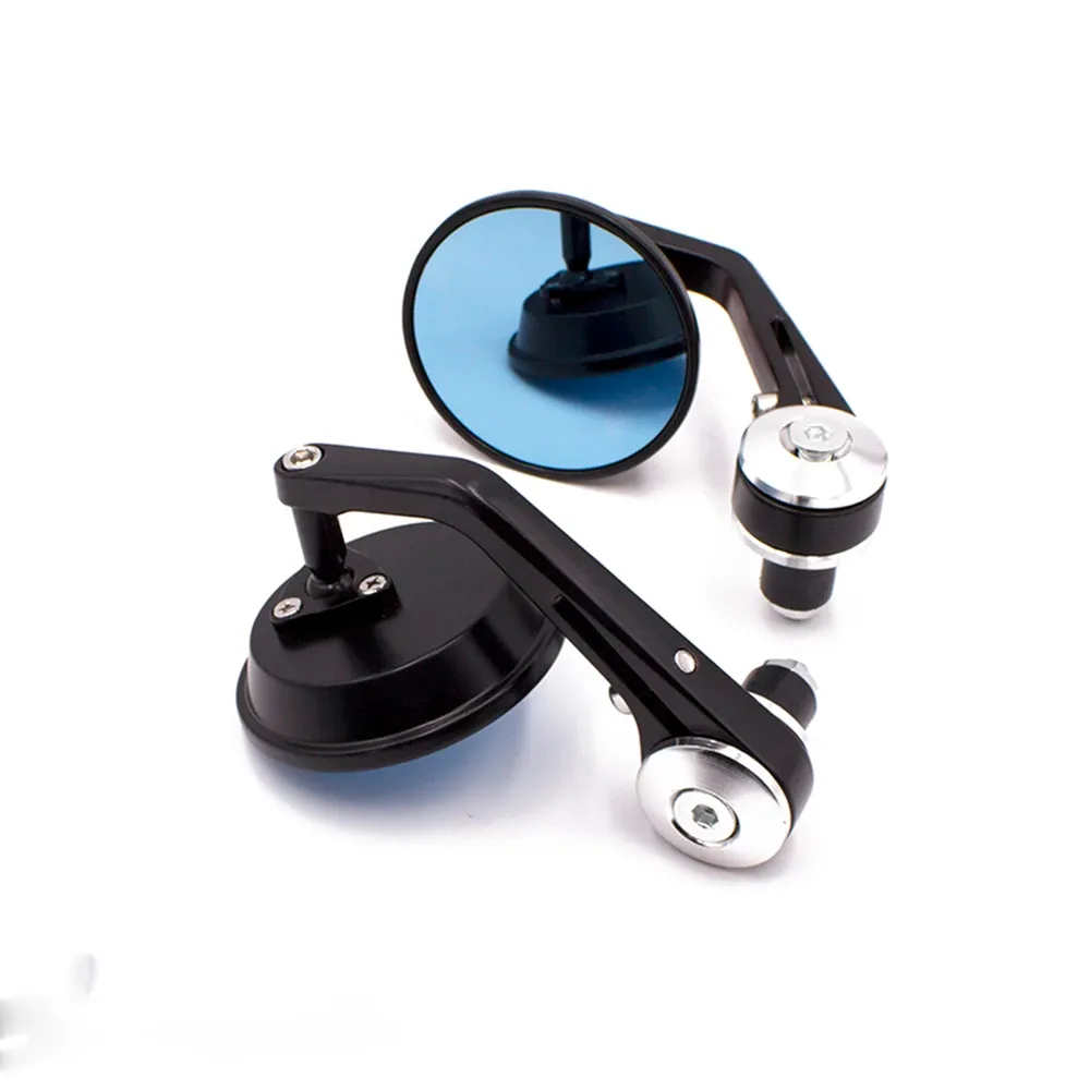 Motorcycle 7 8 Black Rotation Rear View Mirror Round 22mm Handlebar Bar End Blue Glass Foldable Side View Mirrors Universal254a