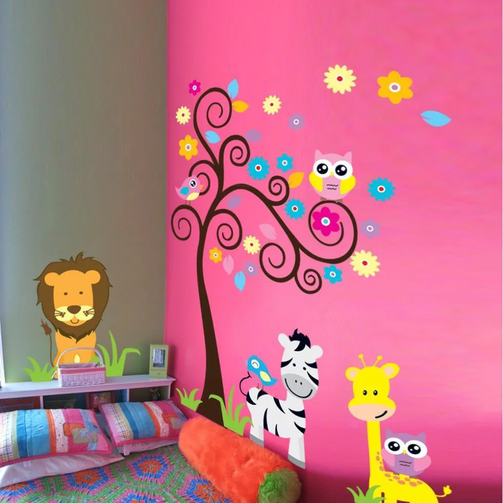 Monkey elephant lion zooyoo wall sticker for kids room 5091 decorative adesivo de parede removable pvc wall decal 3.5 210420