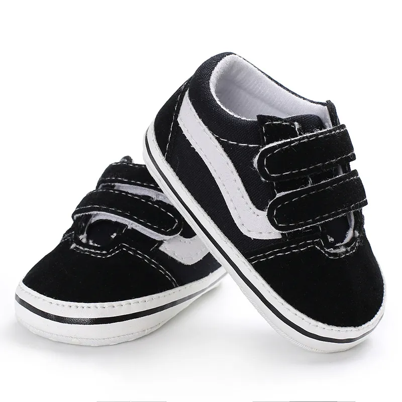 Lovely Newborn Baby Girl Boy Soft Sole Shoe Anti Slip Canvas Sneaker Trainers Prewalker Black White 0-18M