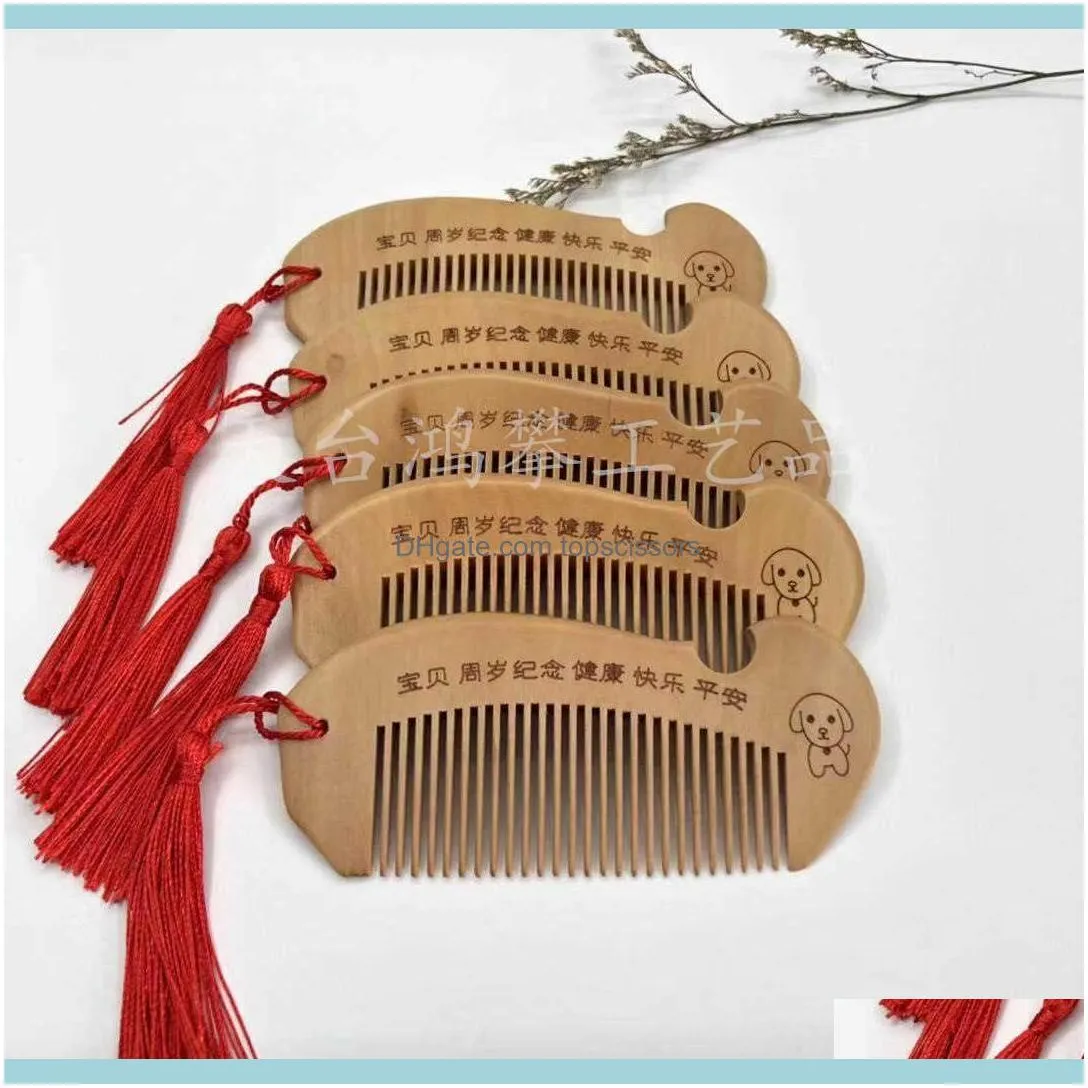Hair Brushes Peach comb portable small wooden comb with tassel classic craft comb