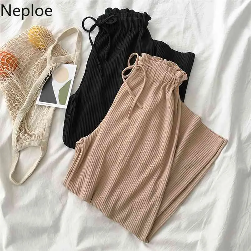 Neploe Spodnie Kobiety Solidna Moda Koronki Stretch Wysokiej Talii Damskie Spodnie Spring Nowy Casual Szeroki Nogi Spodnie Femme 1B982 210423