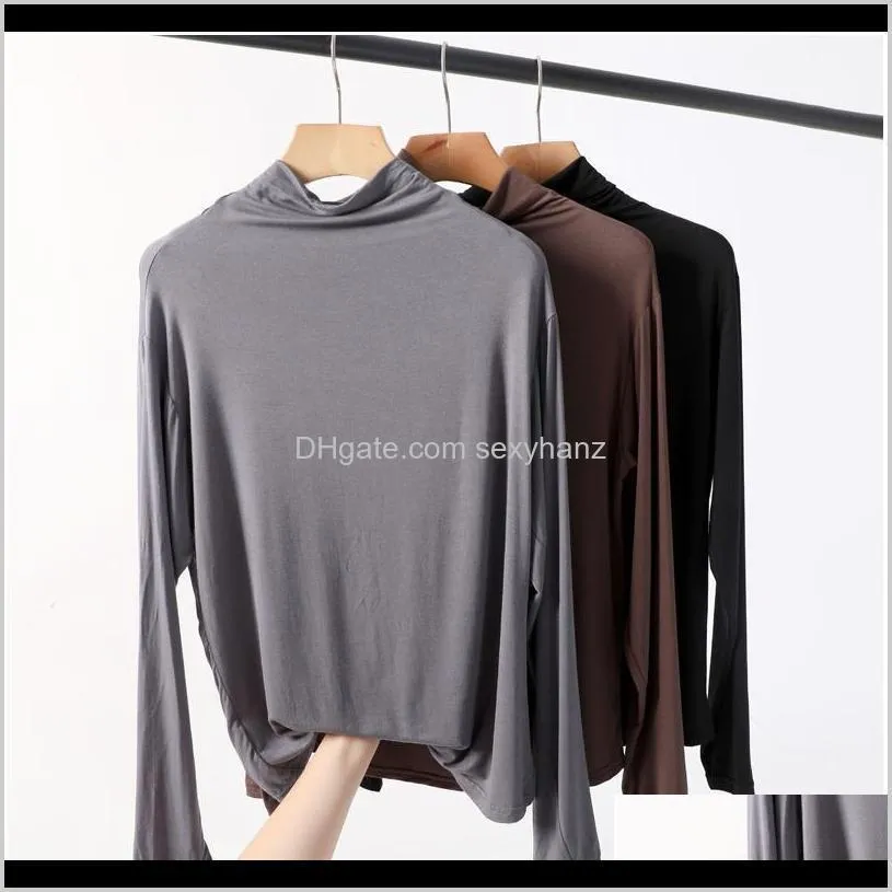 mrmt 2020 brand new spring summer women`s t shirt long sleeves pure-colored t-shirt for female half high collar tops qylxhs