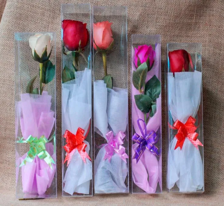 Confezioni regalo Scatole in plastica trasparente in PVC per display a rosa singola Fiori di sapone Materiale da imballaggio Regali per fidanzata SN4370