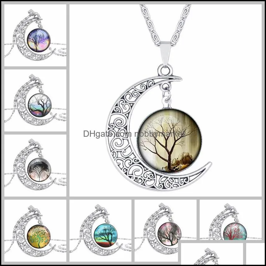 Fashion cabochons Glass Moon necklace starry Outer space Universe Gemstone pendants Tree of life necklaces For women Jewelry