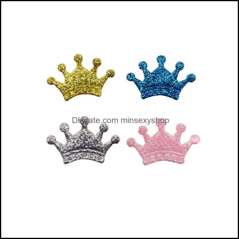 Sewing Notions 28mm Gold Glitter Crown Applique Padded Patches for Clothes Hat Crafts Sewing Supplies Headwears Hair Clips Bow Decor