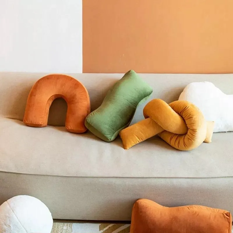 Cushion/Decorative Pillow Inyahome Velvet Throw Wave Knot Cushion For Sofa Bed Waist Cute Kids Home Decor Geometric Art Room