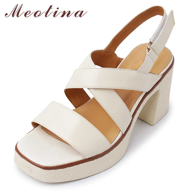 Meotina Frauen Gladiator Schuhe Echtes Leder Sandalen Super High Heel Sandalen Quadratische Zehe Starke Ferse Damen Schuhe Sommer Braun 210608