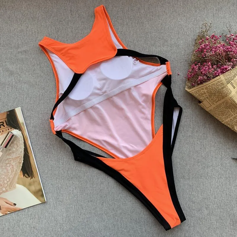 Neck One Piece Swimsuit Female High Cut Brazilian Bikini Backless Push ...