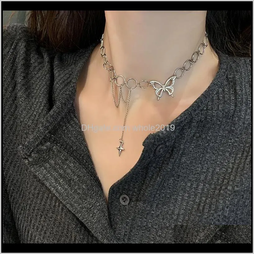 Chokers Halsketten Anhänger Schmuck Drop Lieferung 2021 Temperament Geometrische Kreis Schmetterling Granne Stern Damen Mode Kalten Wind Halskette Ins