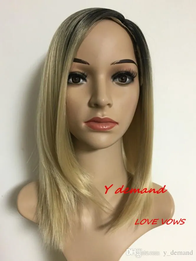 Sexy Short Ombre Blonde Hair Synthetic Straight Wigs Hair With Bangs African American For Black Women In Stock High Temperature Fiber