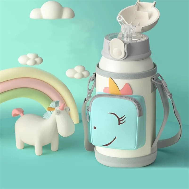 Smart Unicorn Thermos Tasses avec tasse de café de voyage de paille en acier inoxydable enfants bouteille d'eau bureau à domicile cadeau d'affaires tasse de lait 210913