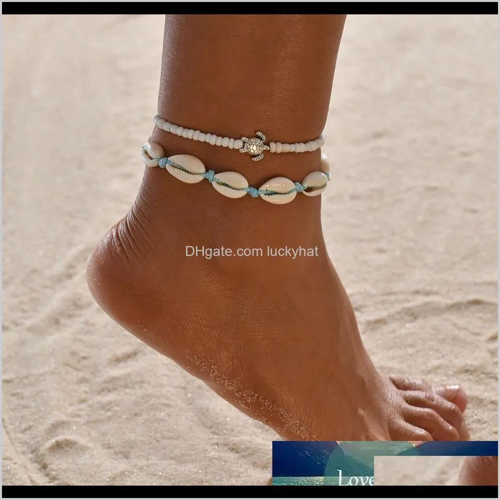 Anklets Vintage Turtle Shell Enkle armbanden op been voor vrouwen schildpad zeeschelp charme kralen blauwe snaar ketens Anklet Boheemse strandjuwelen g pt6j2
