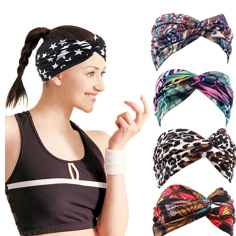 Gratis DHL Ins Kvinnor Yoga Tillbehör Utskrift Bandana Sheer Head Bands Sport Övning Elastiska Sweatband Belt Headband Hairbands