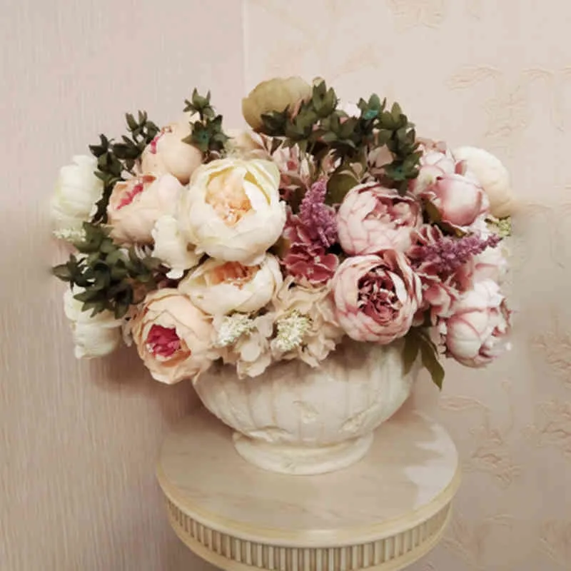 1 Bouquet Artificielle Pivoine Maison Jardin Soie Fleurs Bouquet Fête D'anniversaire De Mariage Décoration Guirlande Faux Fleur
