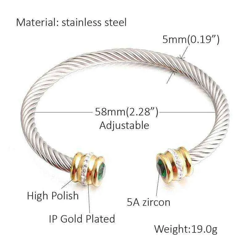 Cable lady Stainless Steel Wire Bracelet titanium steel gold inlaid drill C type open Bracelet F1130