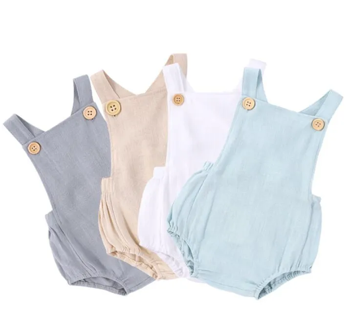 Baby sommar romer kläder nyfödda toddle barn solida tjejer pojke bomull bodysuits rompers enstycken suspender kläder kläder bb064b